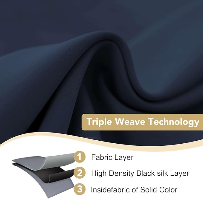 H.VERSAILTEX Ultra Thick and Soft Blackout Curtains for Bedroom, Room Darkening Thermal Insulated Extra Long Curtains/Drapes, Privacy Curtain Panels (52 Inch by 108 Inch, Navy Blue, 2 Panels)
