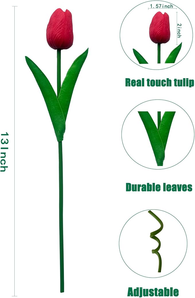 Artificial Tulips Flowers 15Pcs Faux PU Tulip Real Touch Tulip Fake Flowers Bouquets Arrangements for Mother's Day Easter Spring Flowers Gifts Home Table Décor