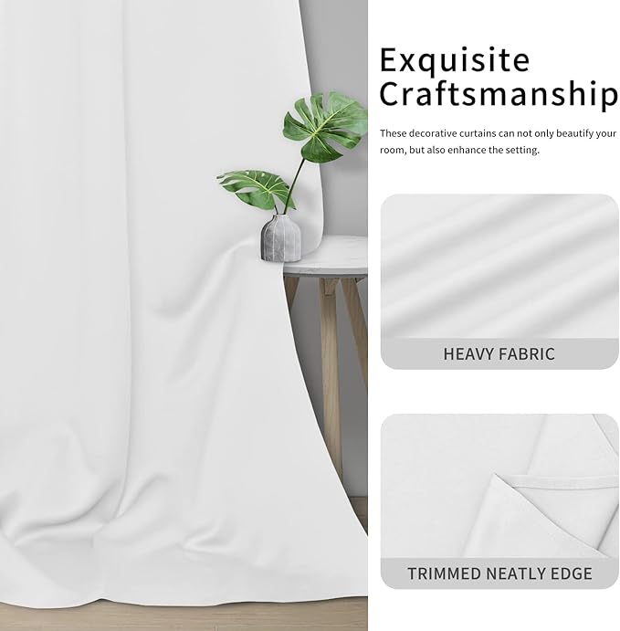 Easy-Going Blackout Curtains for Bedroom, Solid Thermal Insulated Grommet and Noise Reduction Window Drapes, Room Darkening Curtains for Living Room, 2 Panels (34x84 in, White)