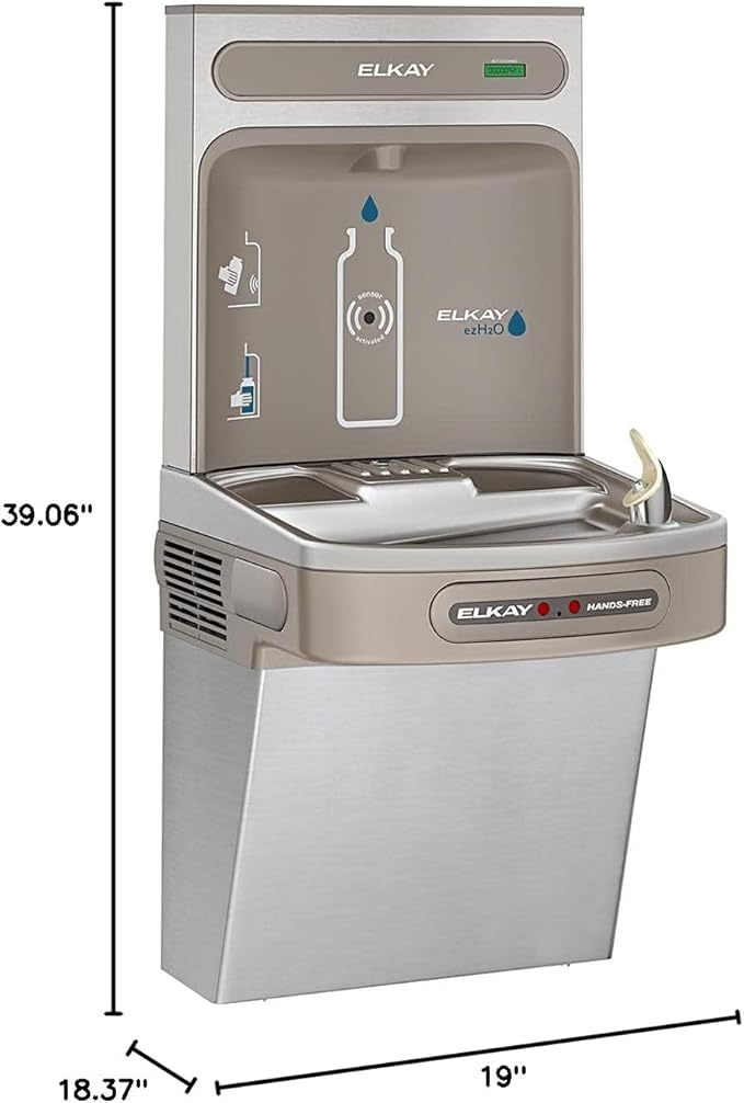 Elkay EZO8WS EZH2O Refrigerated Single Drinking Fountain with Bottle Filling Station and Hands Free Activation - Stainless Steel