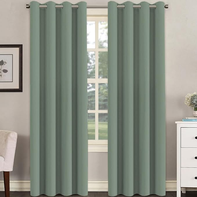 H.VERSAILTEX Room Darkening Curtains for Living Room Light Reducing Thermal Insulated Window Treatment Panels/Drapes Grommet Top 2 Panels Green Bay - 52 x 84 Inches