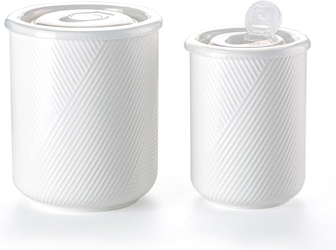 Food Storage Containers with Airtight Lids: Ceramic Canister Sets for Kitchen Countertop - Porcelain Jar for Coffee Tea Flour Sugar Rice Cookies Candy - White (23+42 oz)