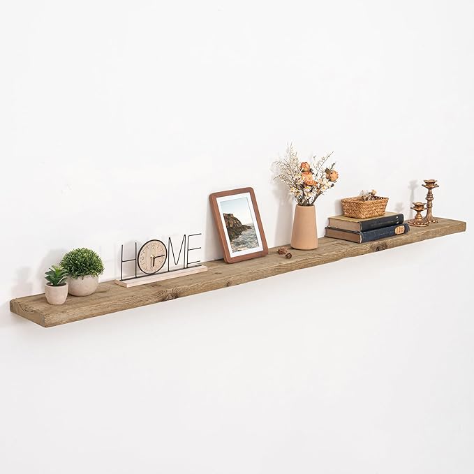 72 inch Floating Shelves for Wall, 8" Deep Rustic Reclaimed Barnwood Shelves, Floating Shelf Wall Hanging Shelves with Invisible Heavy-Duty Metal Bracket | Wall Mounted | Farmhouse Style, 1PC,Natural