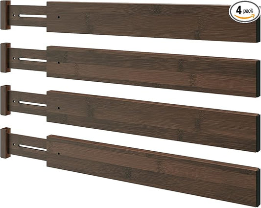 BAMEOS Drawer Divider,Expandable Bamboo Separators Adjustable Utensil Knife Fork Tool Kitchen Organizer, Clothes Fabric Drawer Organizer In Bathroom Bedroom Office, Cabinet Dresser Organizer 4-pack