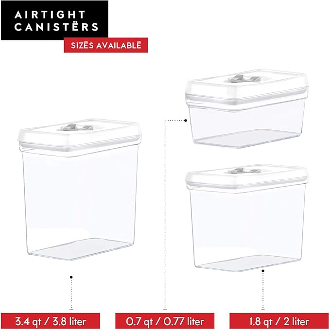DWËLLZA KITCHEN Large Airtight Food Storage Containers - Clear Plastic Bulk Food Pantry & Kitchen Storage Containers for Flour, Sugar and Baking Supplies 4 Pcs. BPA-Free, Keeps Fresh & Dry (White)