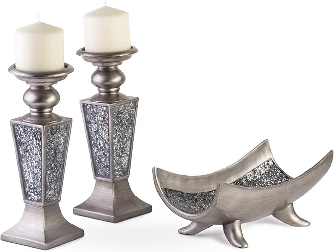 Creative Scents Schonwerk Silver Centerpiece Bowl - Coffee Table Decor - Centerpiece Table Decorations for Dining Room Living Room or Entry Table - Decorative Bowl - Best Wedding/Birthday Gift