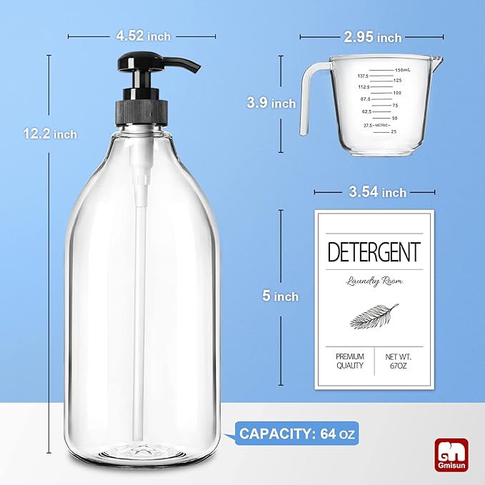 GMISUN Laundry Detergent Soap Dispenser, Liquid Laundry Detergent Dispenser, Container for Farmhouse Laundry Room Decor, Organizer for Liquid DetergentSoftenerBleach Storage Bottle(67 Oz Set of 3)