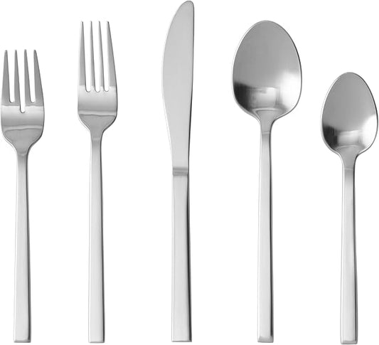 FORTESSA Arezzo 18/10 Stainless Steel Flatware, 20 Piece Place Setting With Table Knives, Forks and Spoons (Service For 4), Dishwasher Safe, Polished