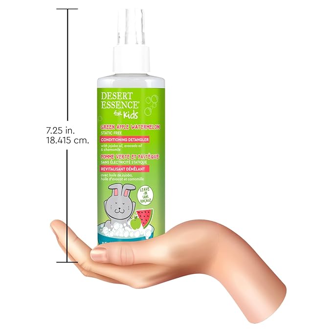 Desert Essence Kids Conditioing Detangler Spray 8.0 fl oz - Vegan, Gluten-Free. Cruelty-Free - Leaves hair smooth, shiny and easy to comb through - Gentle Formula