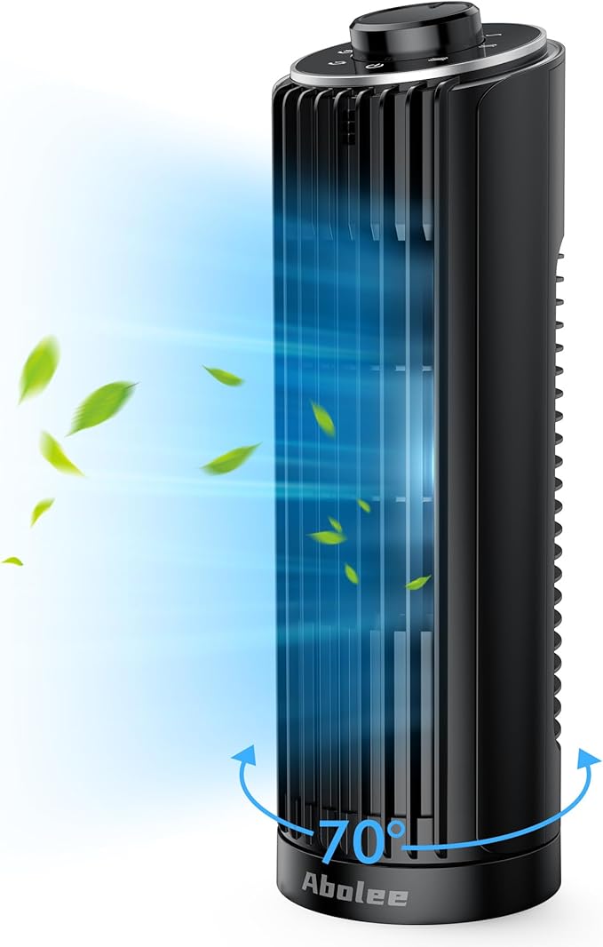 Abolee Tower Fan, 23ft/s Desk Fan, 70° Oscillating Table Fan for Bedroom, Standing Table Fan with 3 Modes, 2024 New 13 Inch Bladeless fan for Bedroom, Home,Office