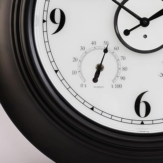 Andy Star 21 Inch Large Illuminated Outdoor Wall Clock Waterproof with Thermometer and Hygrometer, Oversized Battery Wall Clock for Patio Pool, Oil Rubbed Bronze Silent Non Ticking Clock for Garden