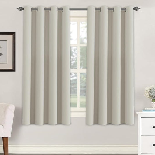 H.VERSAILTEX Blackout Room Darkening Thermal Insulated Grommet Window Curtains for Living Room,Grommet Top,Ivory/Cream Pattern,52x63-inch, Sold by 2 Panels