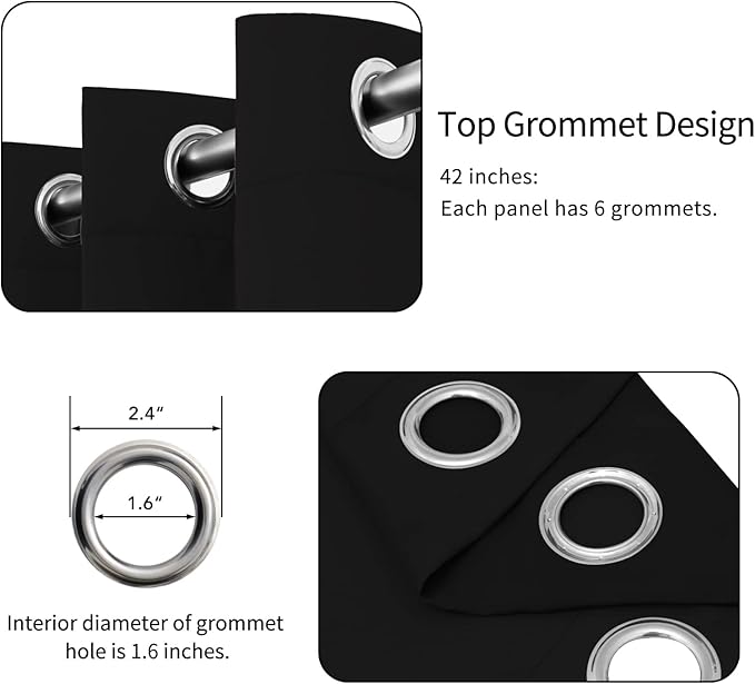 Easy-Going Blackout Curtains for Bedroom, Solid Thermal Insulated Grommet and Noise Reduction Window Drapes, Room Darkening Curtains for Living Room, 2 Panels (42x36 in, Black)