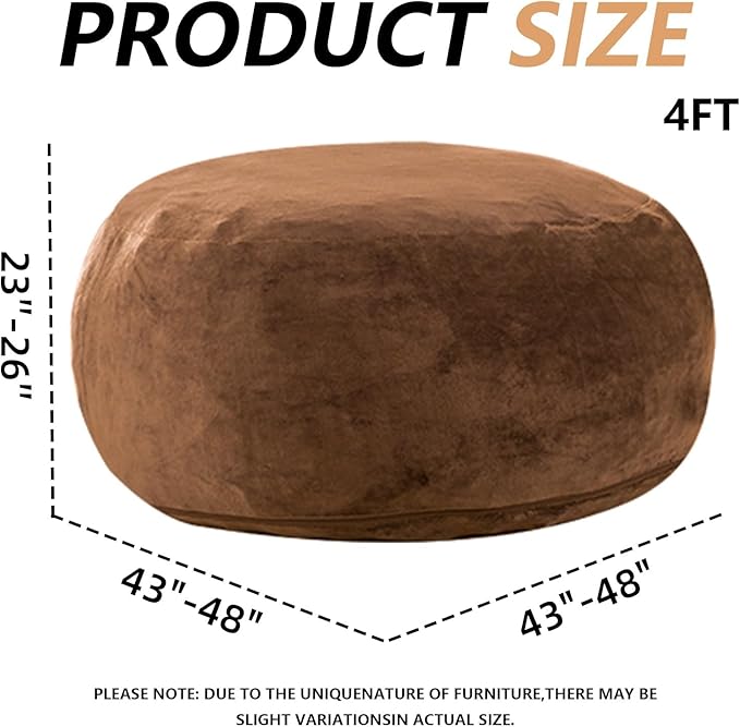 4FT Large Bean Bag Chairs,Big Adult Size Memory Foam Beanbags with Filler Included,Machine Washable Corduroy Cover,Soft Plush Gaming Bing Bag Puff Chair for Dorm, Living Room & Bedroom (Coffee Color)