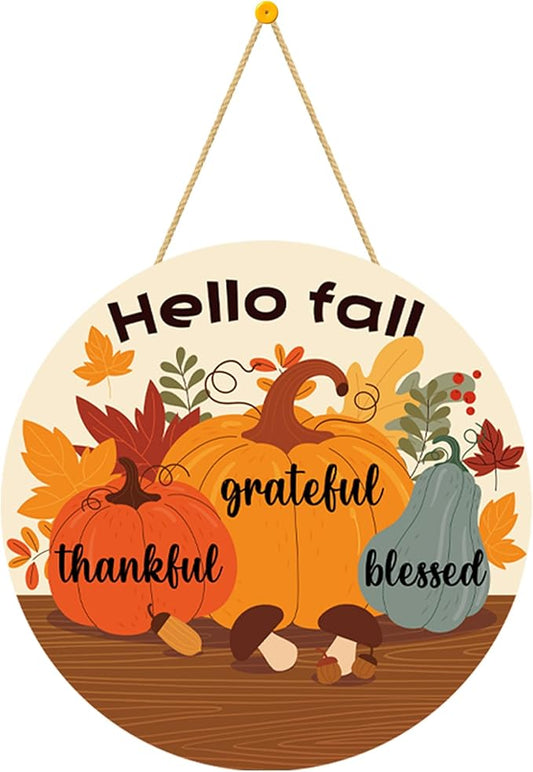 Fall Decorations for Home - Welcome Sign for Front Door,Rustic Round Wood Wreaths for Outdoor,Maple Leaves Garland Porch Decor for Thanksgiving Friendsgiving - Fall Decor for Room Kitchen Wall