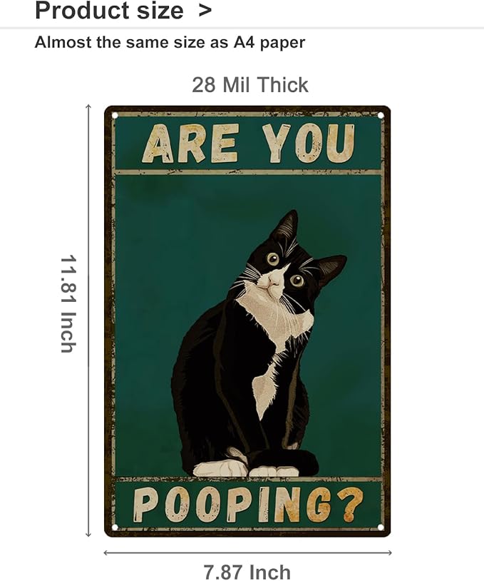 ALKB Bathroom Sign Tuxedo Cat Wall Decor Funny Metal Sign 8x12 Inch - Are You Pooping - Wall of Glory Decor Black Cat Sign