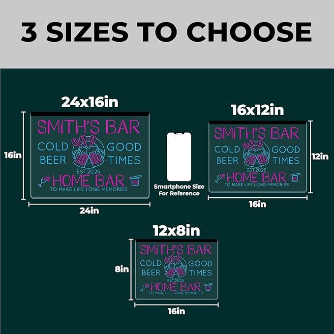 Custom Bar Neon Sign Vip Lounge Beer Home Bar Lights Decor Acrylic Table LED Personalized Lighted Signs for Men Restaurant Coffee Man Cave Workshop Garage Poker Signs Gifts