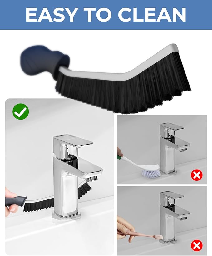 Crevice Cleaning Brushes, Cleaner Scrub Brush Tool for Hard to Reach Tight Space, Home Essentials, Serrated Scrub Brushes, Cleaning Supplies for Shower, Bathroom, Kitchen, Toilet (3, Black)