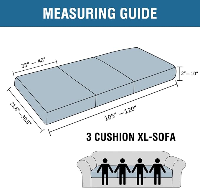 H.VERSAILTEX Super Stretch Individual Seat Cushion Covers - Sofa & Couch Cushion Slipcover Sets - Thick Jacquard Textured Twill Fabric (3 Piece XL Sofa Cushion Covers, Rust)