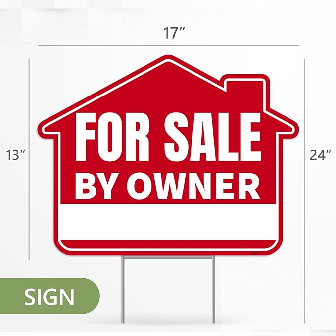1PC For Sale By Owner Sign with Stakes, 17 Inches by 13 Inches - Double Sided Signs - Corrugated Plastic - FSBO Yard Sign for Home House Real Estate
