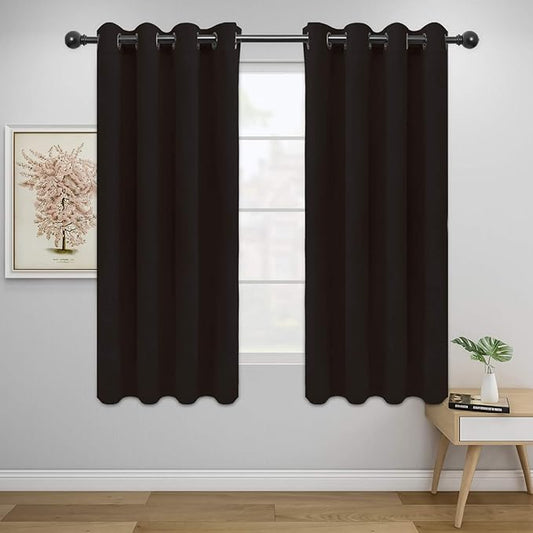 Easy-Going Blackout Curtains for Bedroom, Solid Thermal Insulated Grommet and Noise Reduction Window Drapes, Room Darkening Curtains for Living Room, 2 Panels (52x46 in,Dark Brown)
