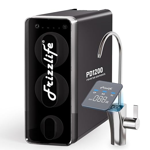 Frizzlife 1200GPD Reverse Osmosis Water Filter, 11-Stage Tankless Reverse Osmosis System, Under Sink RO Water Filtration System, 3:1 Pure to Drain, Smart Faucet, Reduce PFAS TDS, BPA Free, PD1200