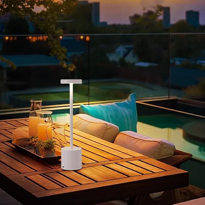 Cordless Table Lamp, 5000mAh Rechargeable Battery Powered LED Desk Lamp, Portable Touch Control Outdoor Table Lamps,3 Color Dimmable Light for Restaurant, Patio, Bedroom, Night Lamp (White)