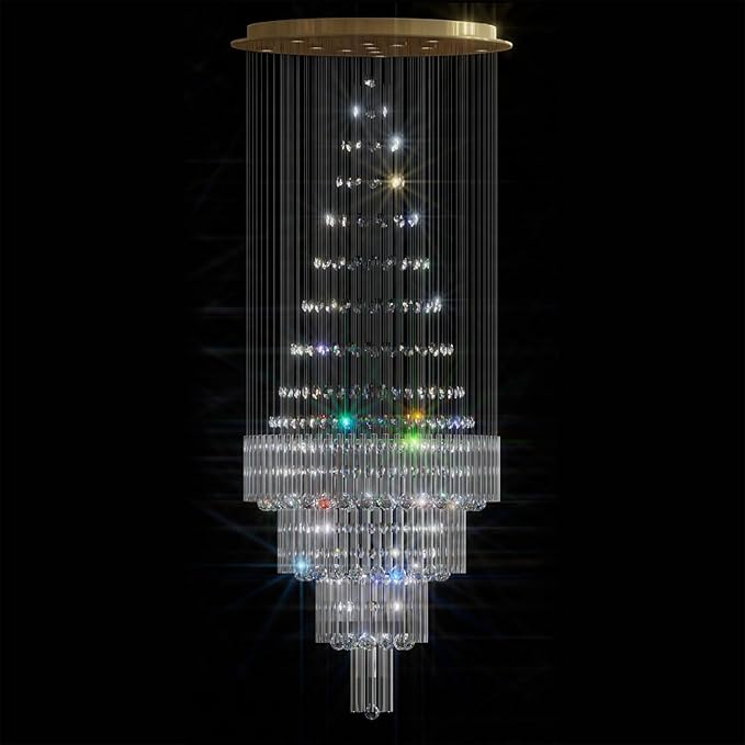 D32 x H79'' Modern Crystal Raindrop Gold Chandelier Lighting for Entrance, Stairs, Doorway, Crystal Ornament Chandelier Can be Used on Slopin