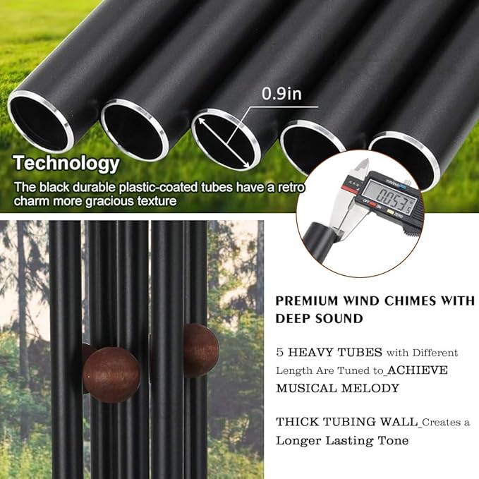 Astarin Wind Chimes Outdoor Deep Tone, Memorial Wind Chimes Outdoor, Gifts for Housewarming/ Mother Day/ Christmas, Outdoor Decor for Patio, Garden, Yard, Home (36 Inch Black Wind Chime)