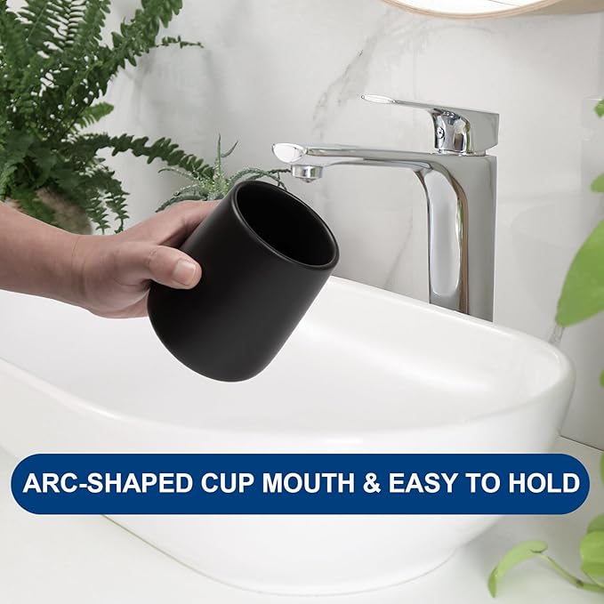 Bathroom Tumbler Cup Ceramic 2Pcs 13.5oz Reusable Toothbrush Cup 400ml, Toothbrush Holder Adequate for Your Bathroom (Black Brown)