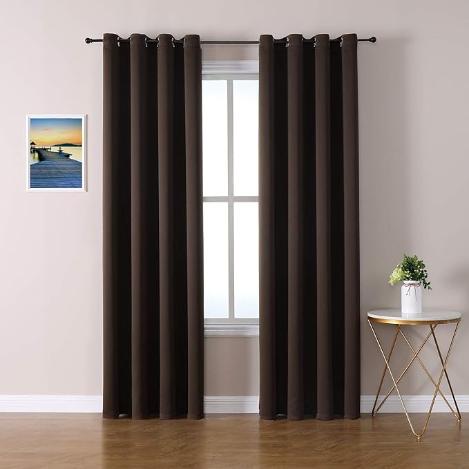 ChrisDowa Grommet Blackout Curtains for Bedroom and Living Room - 2 Panels Set Thermal Insulated Room Darkening Curtains (Brown, 52W x 72L)