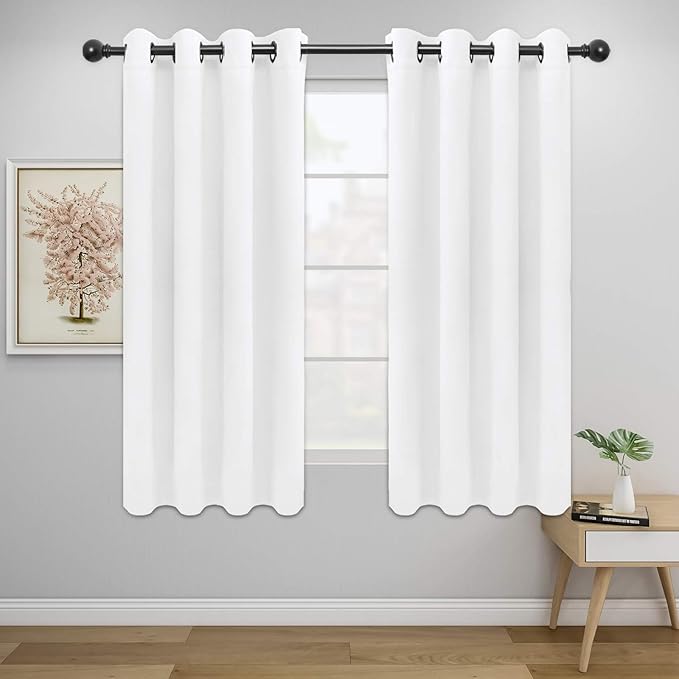 Easy-Going Blackout Curtains for Bedroom, Solid Thermal Insulated Grommet and Noise Reduction Window Drapes, Room Darkening Curtains for Living Room, 2 Panels (52x63 in,White)
