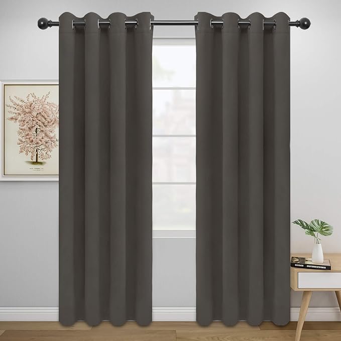Easy-Going Blackout Curtains for Bedroom, Solid Thermal Insulated Grommet and Noise Reduction Window Drapes, Room Darkening Curtains for Living Room, 2 Panels (52x84 in,Taupe)