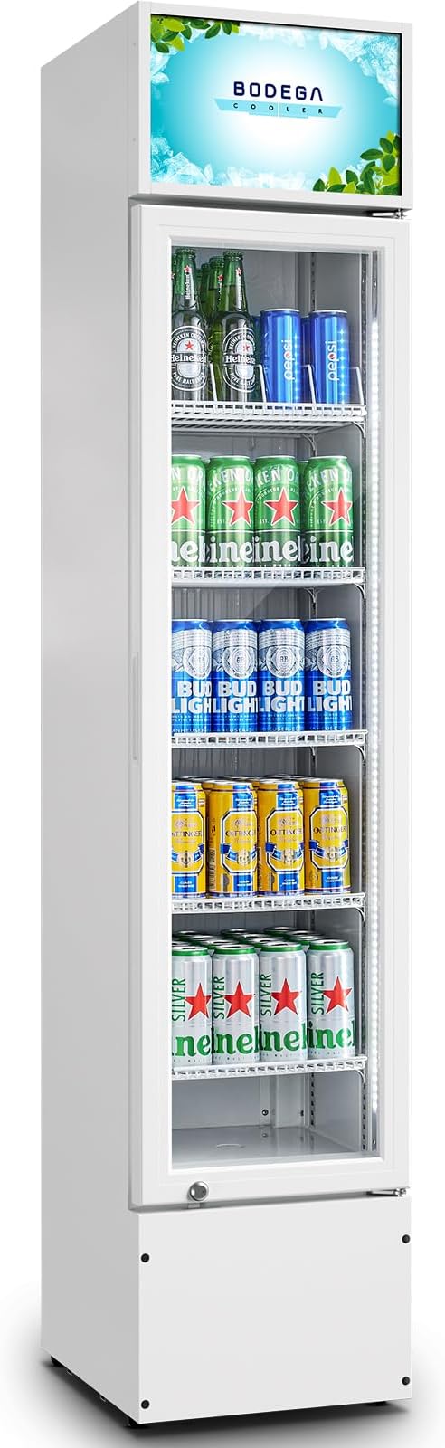 BODEGACOOLER 5.7 Cu.Ft Commercial Beverage Refrigerator,Commercial Cooler Refrigerators Glass Door Display Fridge for Bar,Drink,Tall Drink Cooler for Parties,Slim Single Door Display Fride