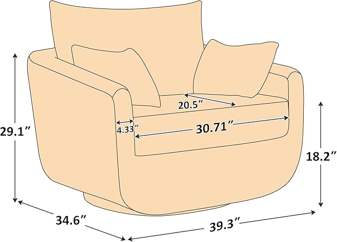 360° Swivel Accent Armchair, 39.3" Oversized, Sherpa Boucle Fabric Sofa Chair with Removable Back & Arm Pillows, Swivel Chair with Cozy Soft Padded, No Assembly Required (1, Dark Gray)