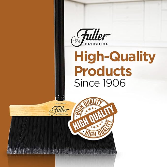 12” Upright Broom with 2 Piece Black Steel Threaded Handle