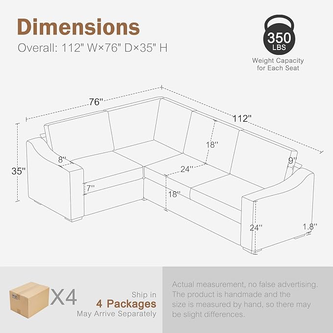 112" Convertible Sectional Sofa, Large L Shaped Couch with Detachable Sofa Cover, Modular Couch for Living Room, Breathable Linen Fabric Corner Sofa for Apartment, Grey