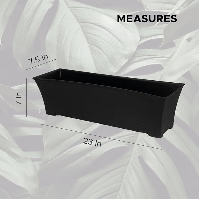 Elly Décor Set of 2 24x8 Rectangular Modern, Resistant and Self Watering Planter with Rattan-Like Finish, 24", Gray