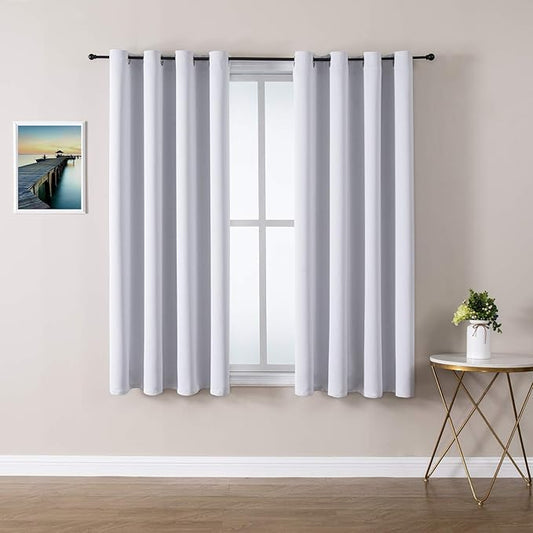 ChrisDowa Grommet Room Darkening Curtains for Bedroom and Living Room - 2 Panels Set Thermal Insulated Blackout Curtains (Greyish White, 52W x 63L