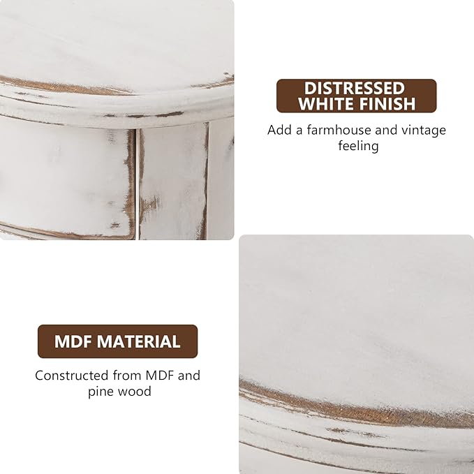 COSIEST Tall End Table with Drawer Sets of 2, Round Nightstand Bedside Table with Storage Shelf, Industrial Telephone End Table for Living Room, Bedroom, Hall Way, Space Saving