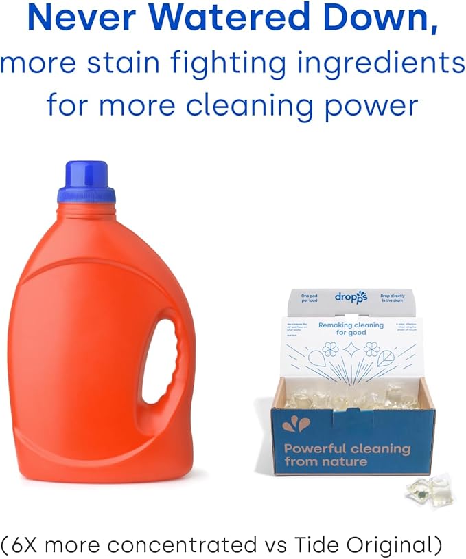 Dropps Free + Clear Biobased Power Laundry Detergent Pods, Unscented (140 Count) - HE Compatible Laundry Pods for Fresh Clothes - Laundry Soap Supplies & Recyclable Paperboard Packaging