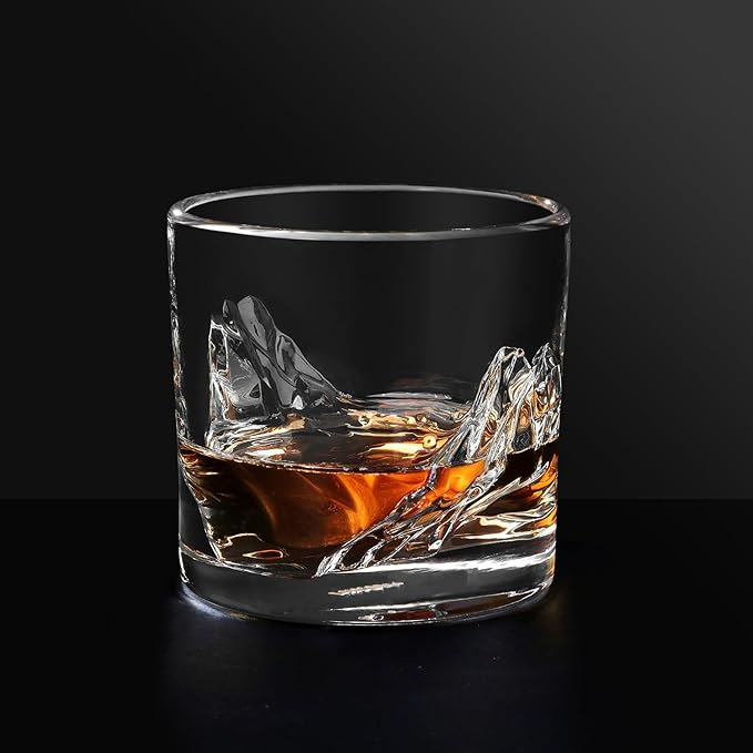 Grand Canyon Heavy Crystal Whiskey Glasses Gift Set of 4, Thick Freezable Bourbon Glass 1lb Each, Premium Whiskey Gifts for Men, Frozen Crystal Chills Cocktails, 10 oz