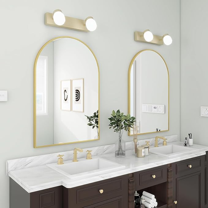 BEAUTYPEAK 24"x36" Arch Bathroom Mirror, Wall Mounted Vanity Metal Frame Mirror for Bedroom, Entryway, Living Room, Gold