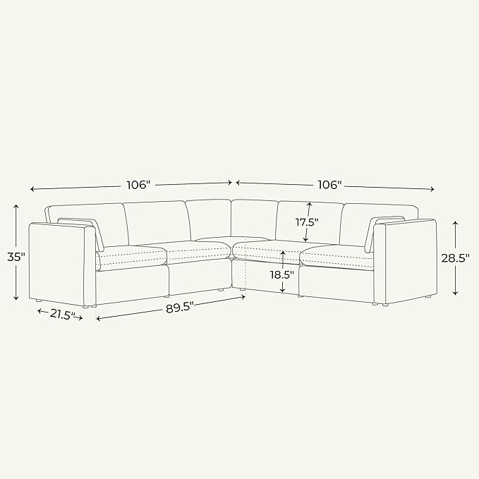 CHITA Oversized Modular Sectional Sofa Set, FSC Certified Extra Large 5 Seat V Shaped Cloud Couch for Living Room, 106 inch Width, 4 Seater and 1 Middle Corner, Moss Green