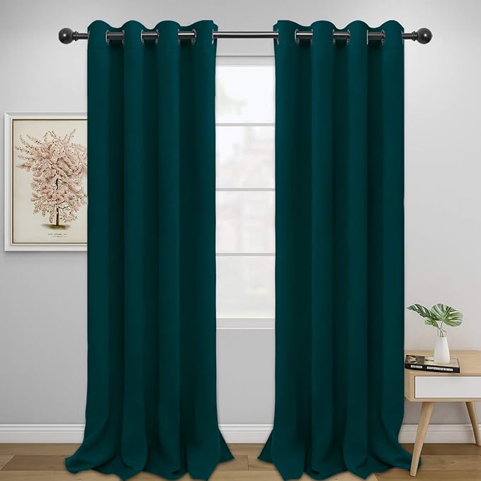 Easy-Going Blackout Curtains for Bedroom, Solid Thermal Insulated Grommet and Noise Reduction Window Drapes, Room Darkening Curtains for Living Room, 2 Panels (52x108 in,Deep Teal)