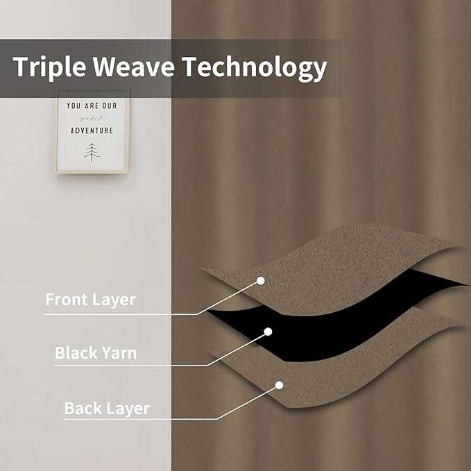 Easy-Going Blackout Curtains for Bedroom, Solid Thermal Insulated Grommet and Noise Reduction Window Drapes, Room Darkening Curtains for Living Room, 2 Panels (34x45 in, Camel)