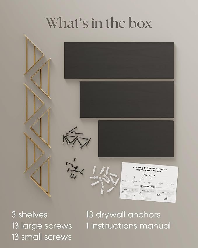 BAYKA Wall Shelves for Bedroom Decor, Floating Wall Shelves for Living Room Kitchen Storage, Wall Mounted Rustic Wood Floating Shelves for Kids Books, Corner Shelves for Bathroom, Office(Set of 3)