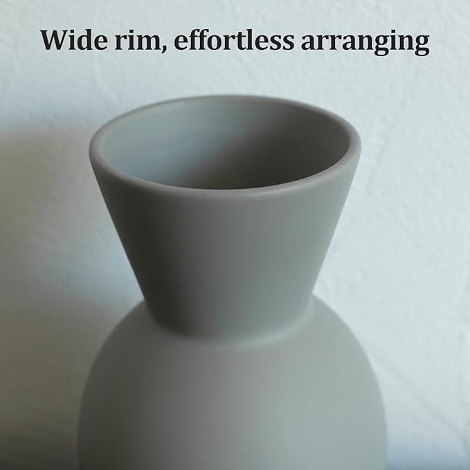 Fake Flowers in Vase for Centerpieces, Faux Flowers in Modern Ceramic Vase Set of 3 with 8 Artificial Autumn Chrysanthemums Home Decor