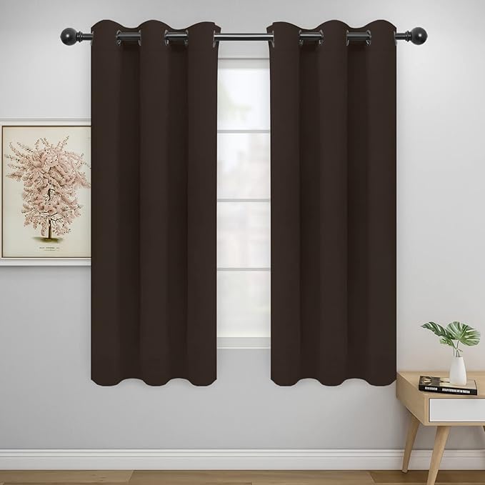 Easy-Going Blackout Curtains for Bedroom, Solid Thermal Insulated Grommet and Noise Reduction Window Drapes, Room Darkening Curtains for Living Room, 2 Panels(46x63 in, Dark Brown)
