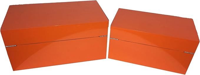 Galt International Storage Boxes - Large & Small Decorative Storage Box w/Hinged Lid - Classic Design Wood Decor Boxes with Geometric Opening Clasp - Home & Office Storage - Set of 2 (Orange)